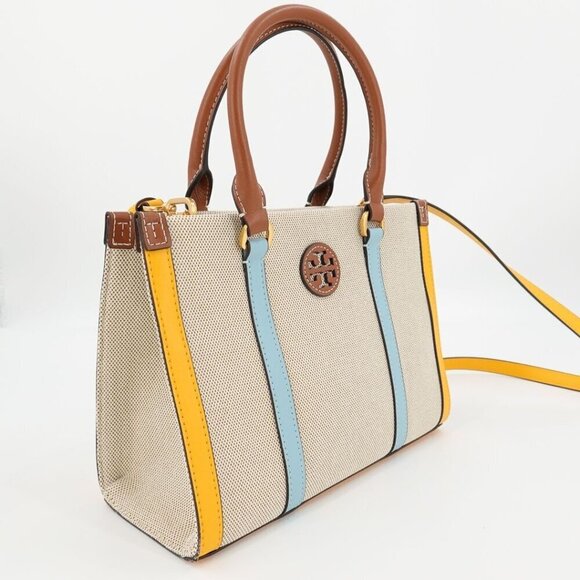 Tory Burch Blake Canvas Small Tote Blue Gold - Picture 3 of 12